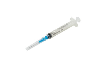 Syringe closeup isolated on white background.