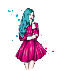 Fototapeta premium Beautiful girl in a stylish dress. Fashion and Style.