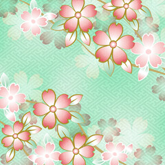 桜の花をモチーフにした友禅柄　コピースペースあり