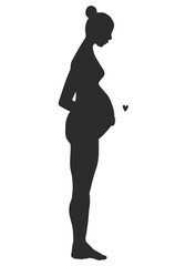 お団子ヘアの妊婦のヌードシルエット ・黒・立ちポーズ
silhouette of a pregnant woman with her hair in a bun, nude, black color, posing, standing.