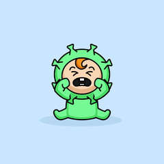 Cute baby in virus covid-19 costume