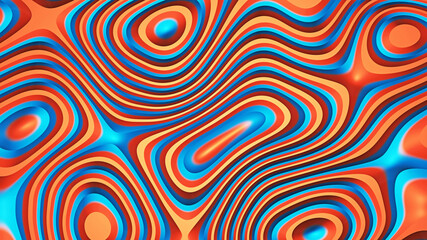 Abstract background, fancy blue and orange lines, circular striped pattern, 3D render illustration