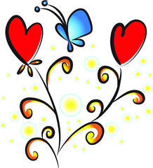 vector heat shape flower and butterfly