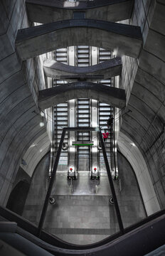 Vienna, Austria: Schottenring concrete  subway station  