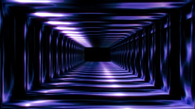 Abstract background 3D animation moving through shiny metal technical structure tunnel loop