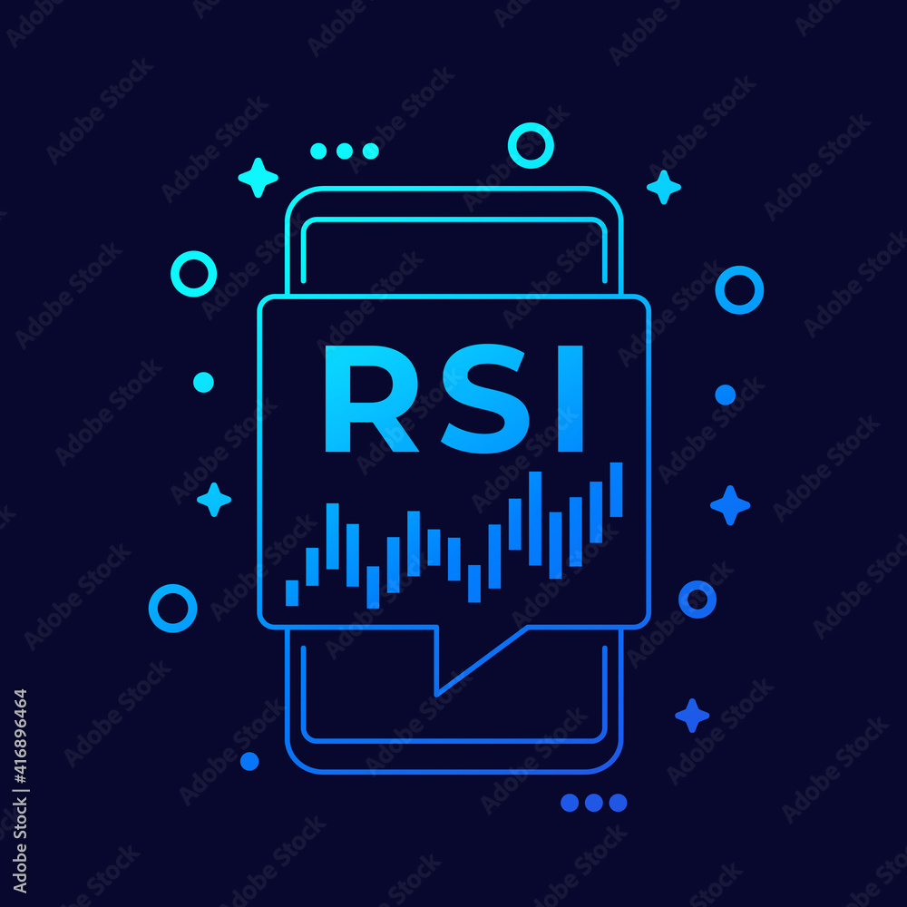 Poster rsi trading indicator icon with smart phone