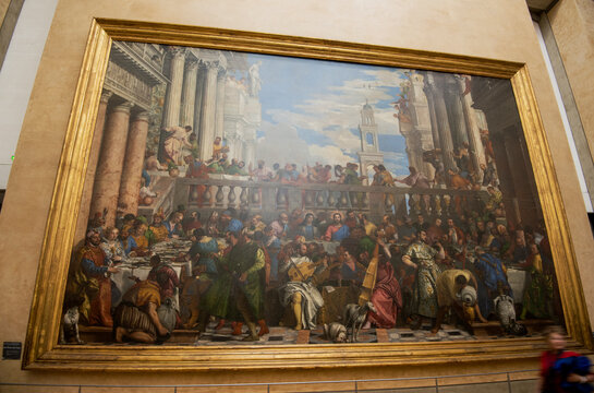 Paris, France: May 06, 2017: The Wedding Feast at Cana by Paolo Veronese, the largest painting at the Louvre Museum.