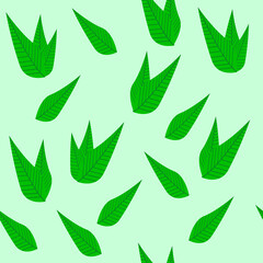 vector pattern with green leaves. flat image of a pattern of different green leaves on a light green background