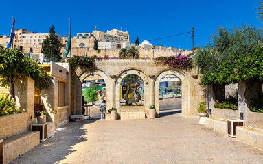 Entrance to the archeological site with excavation of ancient City of David quarter in Kidron...