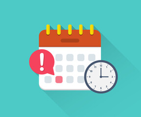 Calendar deadline with clock in a flat design