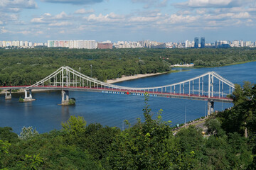 Pedestrian Bridge leading to the Trukhaniv Island in Kyiv, Ukraine