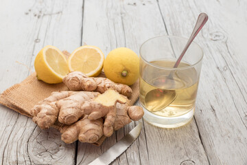 Healthy herbal tea with ginger and lemon