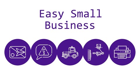 easy small business background concept with easy small business icons. Icons related truck, printer, risk, email, industrial robot