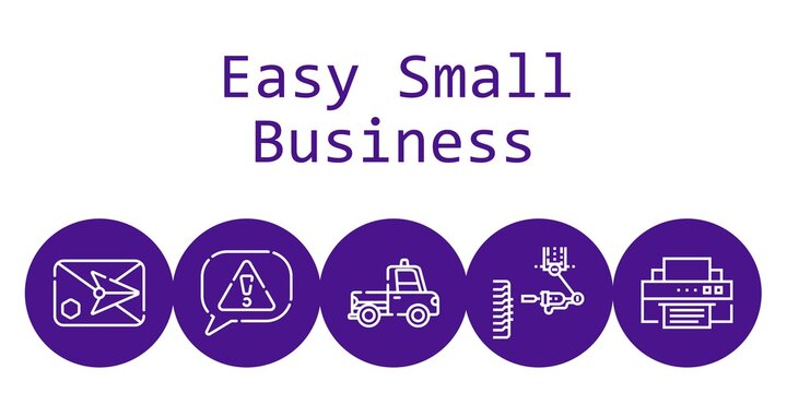 easy small business background concept with easy small business icons. Icons related truck, printer, risk, email, industrial robot