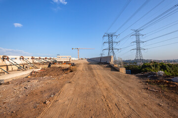 Construction Industrial New Highway Overpass Junction Infrastructure and Ramps Halfway Progress