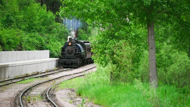 KEYSTONE, SD - JULY 2019: Famous steam train to Hill City