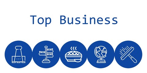 top business background concept with top business icons. Icons related paper clip, signpost, earth globe, window cleaner, pie