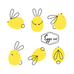 Happy Easter set with eggs or rabbits. Cute bunny vector illustration. EPS 10