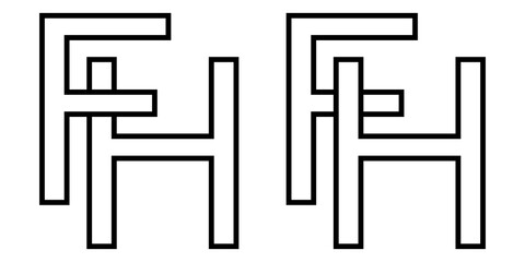 Logo sign fh hf icon sign interlaced letters H, F vector logo hf, fh first capital letters pattern alphabet h, f