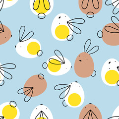 Seamless vector easter bunny pattern. Rabbit and eggs endless background. EPS 10 - 416902848
