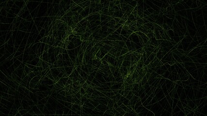 Minimal wallpaper with irregular lines. Green abstract geometrical lines. 3D Illustration with dark Background