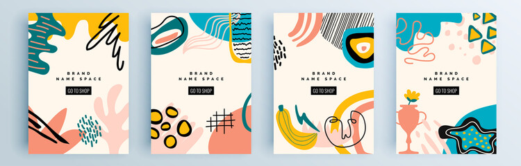 Modernes abstraktes Cover-Set, minimales Cover-Design. Bunter geometrischer Hintergrund, Vektorillustration. © Lepusinensis