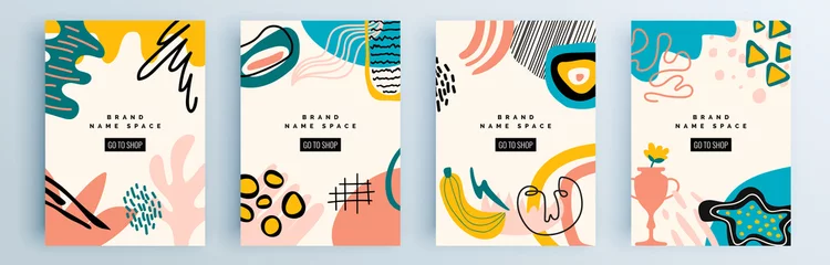 Modernes abstraktes Cover-Set, minimales Cover-Design. Bunter geometrischer Hintergrund, Vektorillustration. © Lepusinensis
