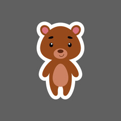 Cute little baby bear sticker. Cartoon animal character for kids cards, baby shower, birthday invitation, house interior. Bright colored childish vector illustration in cartoon style.