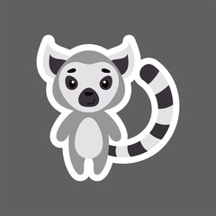 Cute little baby lemur sticker. Cartoon animal character for kids cards, baby shower, birthday invitation, house interior. Bright colored childish vector illustration in cartoon style.