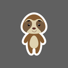 Cute little baby sloth sticker. Cartoon animal character for kids cards, baby shower, birthday invitation, house interior. Bright colored childish vector illustration in cartoon style.