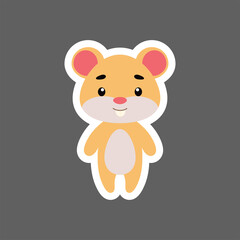 Cute little baby hamster sticker. Cartoon animal character for kids cards, baby shower, birthday invitation, house interior. Bright colored childish vector illustration in cartoon style.
