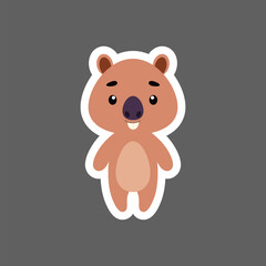 Cute little baby capybara sticker. Cartoon animal character for kids cards, baby shower, birthday invitation, house interior. Bright colored childish vector illustration in cartoon style.