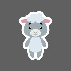 Cute little baby sheep sticker. Cartoon animal character for kids cards, baby shower, birthday invitation, house interior. Bright colored childish vector illustration in cartoon style.