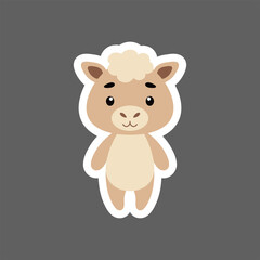 Cute little baby alpaca sticker. Cartoon animal character for kids cards, baby shower, birthday invitation, house interior. Bright colored childish vector illustration in cartoon style.