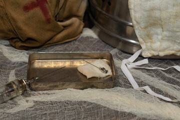 Old glass medical syringe and interchangeable hypodermic needles