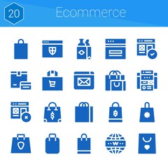 ecommerce icon set. 20 filled icons on theme ecommerce. collection of Payment, Web, Website, Internet, Shopping bag, Web site