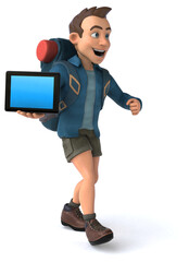 Fun illustration of a 3D cartoon backpacker