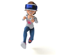 Fun 3D Illustration of a teenage girl with a VR Helmet