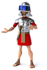 Fun 3D Illustration of a roman soldier with a VR Helmet