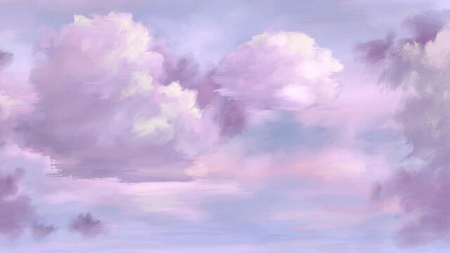 purple sky with clouds. Oil paint background parallax with mask
