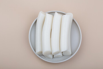 Bar rice cake korean food. stick of rounded rice cake.