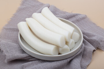 Bar rice cake korean food. stick of rounded rice cake.