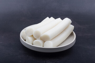Bar rice cake korean food. stick of rounded rice cake.