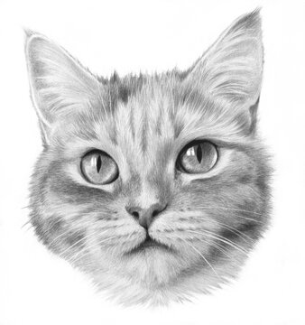 Hyper-realistic portrait of a cat with yellow eyes. Isolated on a white background.