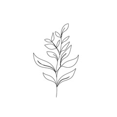 Leaves One Line Drawing. Continuous Line of Simple Flower Illustration. Abstract Contemporary Botanical Design Template for Minimalist Covers, t-Shirt Print, Postcard, Banner etc. Vector EPS 10.