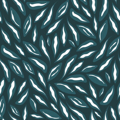 Seamless Pattern Abstract Plant Leaves on Blue Background Design Vector Illustration