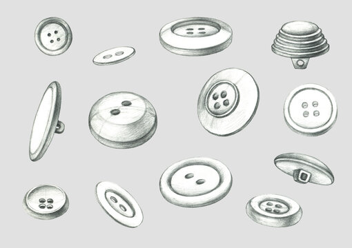 Buttons for clothing. Set. Hand drawing.  Object. Isolated.