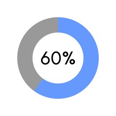 60 percent, circle percentage diagram on white background vector illustration.