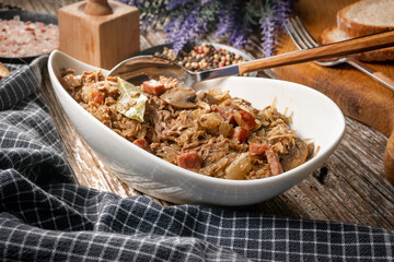 Bigos - sauerkraut stewed with meat, dried mushrooms and sausage.