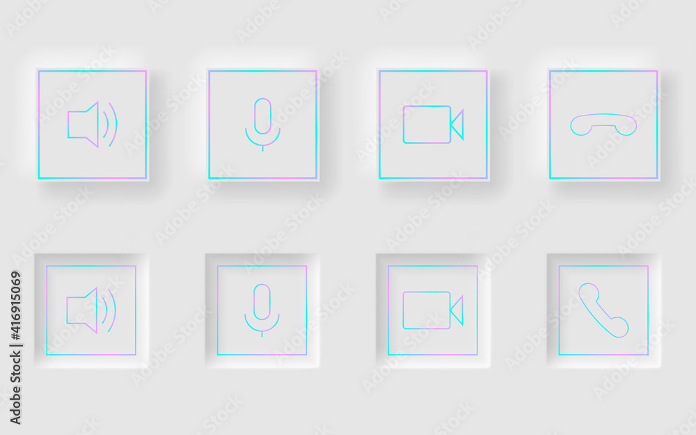 Fototapete White square buttons in Neomorphism design style. Communication buttons set modern buttons. Vector